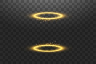 Fütürist ışınlanma. Sihirli fantezi kapısı. Işık etkisi. Şeffaf bir arkaplanda kıvılcımlar olan bir gece sahnesinin altın mumları. Kürsünün boş ışık efekti. Disko kulübü dans pisti.