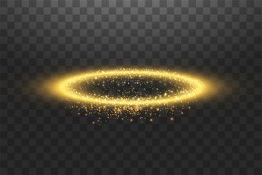 Altın Halo Melek yüzüğü. Siyah şeffaf arkaplanda izole edilmiş, vektör illüstrasyonu