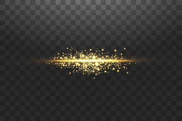 Glow isolerad guld transparent effekt, lins flare, explosion, glitter, linje, sol blixt, gnista och stjärnor. För illustration mall konst design, banner för jul fira, magi blixt energi ray — Stock vektor