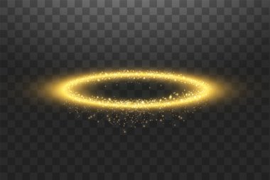 Altın Halo Melek yüzüğü. Siyah şeffaf arkaplanda izole edilmiş, vektör illüstrasyonu