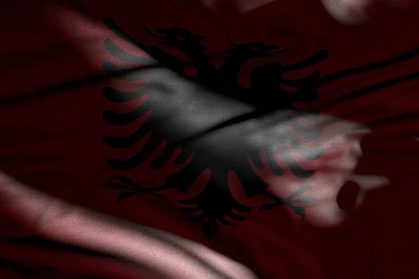 Niedliches Bild Der Dunklen Albanien Fahne Mit Falten Lag Schatten — Stockfoto
