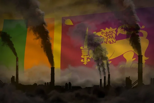 Humo Pesado Chimeneas Plantas Bandera Sri Lanka Concepto Calentamiento Global — Foto de Stock