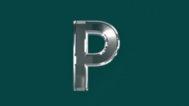 Videolarınızda yer alan sözcükler için hareket eden yansıması olan beyaz parlayan cam yazı tipi veya alfabe - yeşil arkaplandaki P harfi, 60FPS 4K UHD canlandırması