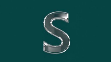 Beyaz parlak cam yazı tipi veya alfabe videolarınızda yer alan sözcükler için hareket eden yansıma - S harfi yeşil arkaplanda izole edilmiş, 60FPS 4K UHD 3D canlandırma