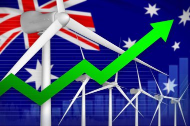 Avustralya rüzgar enerjisi yükselen grafiği, ok yukarı - yeşil enerji endüstriyel illüstrasyon. 3B Görüntü