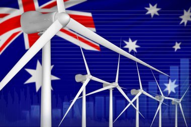 Avustralya rüzgar enerjisi dijital grafik konsepti - çevresel enerji endüstriyel illüstrasyon. 3B Görüntü