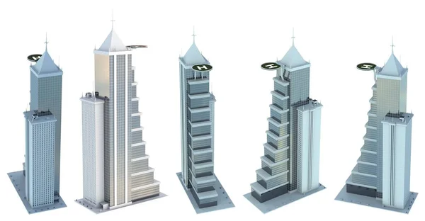High View Renderings Fiktionaler Design Häuser Mit Hubschrauberlandeplatz Auf Dach — Stockfoto