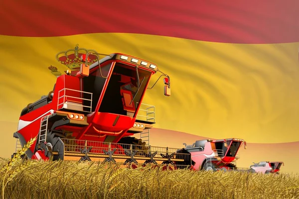 Agricultural Combine Harvester Working Farm Field Spain Flag Background Food — Stock Photo, Image