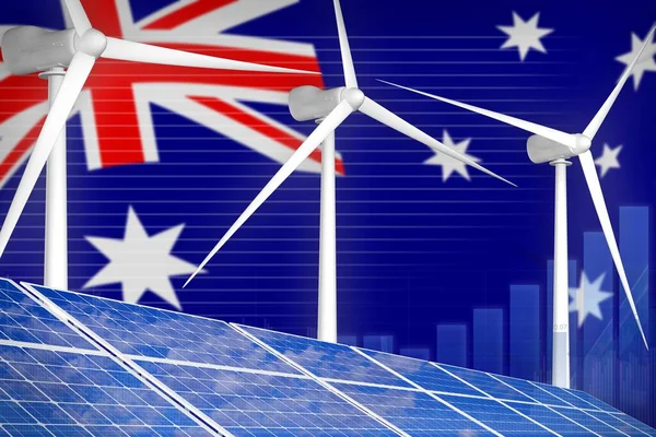 Australia solar and wind energy digital graph concept  - alternative energy industrial illustration. 3D Illustration