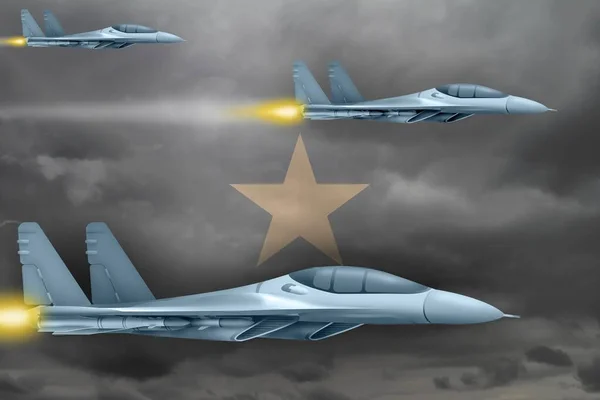 Konzept Für Luftangriffe Somalia Moderne Kampfflugzeuge Greifen Unter Somalischer Flagge — Stockfoto