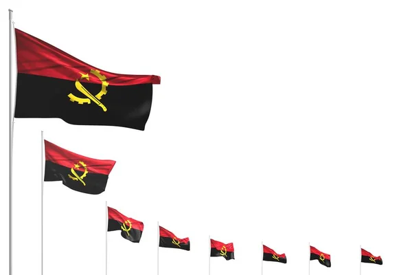 Mooi Veel Angola Vlaggen Geplaatst Diagonaal Geïsoleerd Wit Met Plaats — Stockfoto