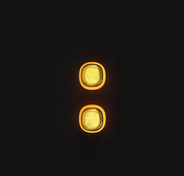黄色のアウトラインとバックライト付き高齢者の金の真鍮フォント 黒の背景に隔離されたコロン シンボルの3Dイラスト — ストック写真