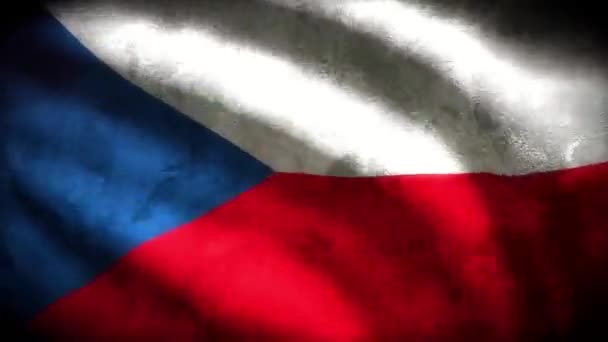 60Fps Heavy Dark Grunge Czechia Flag Aged Vintage Texture Waving — Stock Video