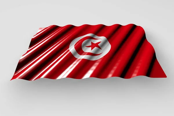 Bandeira Brilhante Agradável Tunísia Com Grandes Dobras Deitado Plano Isolado — Fotografia de Stock