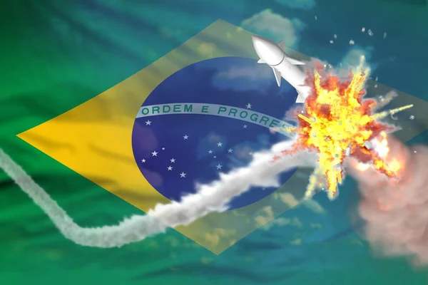 ブラジルは超音速弾頭を傍受し 現代の反ロケットは 敵のミサイルコンセプト 軍事産業用3Dイラストを旗で破壊する — ストック写真