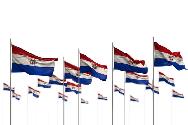 Mooie Paraguay Geïsoleerde Vlaggen Geplaatst Rij Met Selectieve Focus Ruimte — Stockfoto