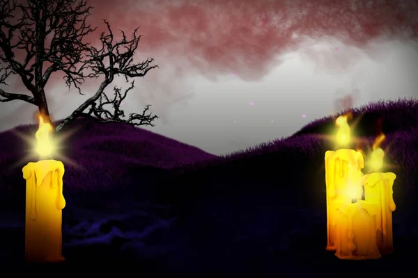 Хэллоуин Яркая Ночная Текстура Шаблон Иллюстрации Дизайна Фона Одинокой Свечой — стоковое фото