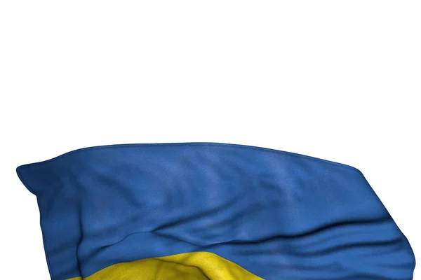 Красивий Прапор України Великими Складками Лежить Внизу Ізольованим Білому Фоні — стокове фото