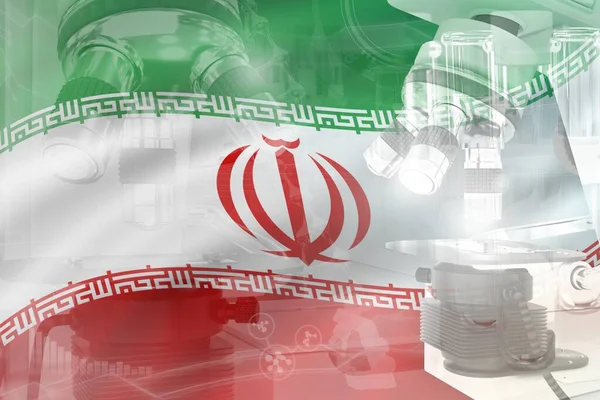 Iran Science Development Conceptual Background Microscope Flag Inglés Investigación Biotecnología — Foto de Stock