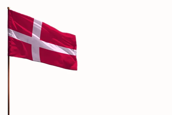 Fluttering Denmark Flag Isolated Mockup Place Your Text White Background — Stock Photo, Image