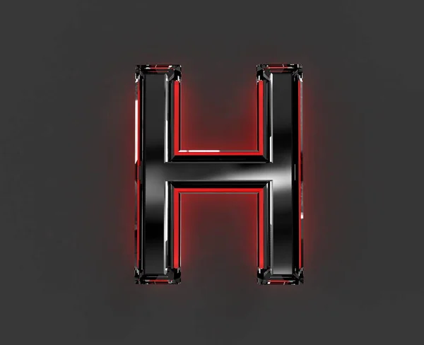 带有红色反光轮廓的灰色金属字体 字母H隔离在灰色上 符号的三维插图 — 图库照片