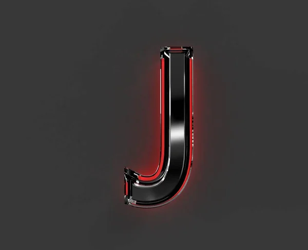グレーの真鍮のフォントと赤の輝きのガラスのアウトライン 手紙Jグレーの背景に隔離され シンボルの3Dイラスト — ストック写真