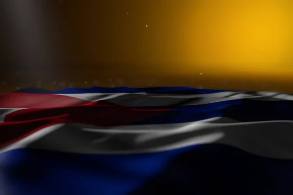 Dość Ciemny Obraz Kubańskiej Flagi Leży Żółtym Tle Miękkim Ostrością — Zdjęcie stockowe
