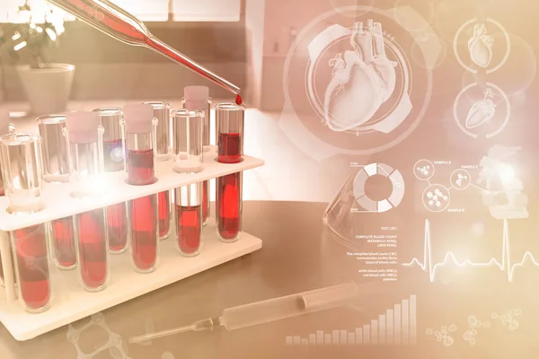 Medische Illustratie Reageerbuisjes Flacons Onderzoekskliniek Bloedanalyse Voor Aspartaataminotransferase Hulpmiddelen Met — Stockfoto