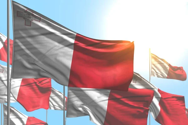 Agradável Muitas Bandeiras Malta São Onda Fundo Céu Azul Qualquer — Fotografia de Stock
