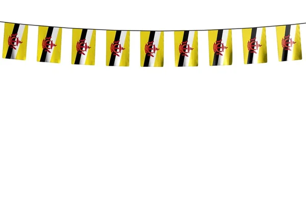 Beautiful Many Brunei Darussalam Flags Banners Hangs Rope Isolated White — Stock Photo, Image