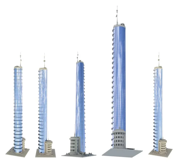 Renderings Von Fiktiven Design Hochhäusern Mit Balkonen Mit Blauem Himmelsspiegel — Stockfoto