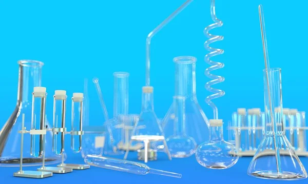 Lab Test Tubes Other Science Glassware Empty Blue Background University — Stock Photo, Image