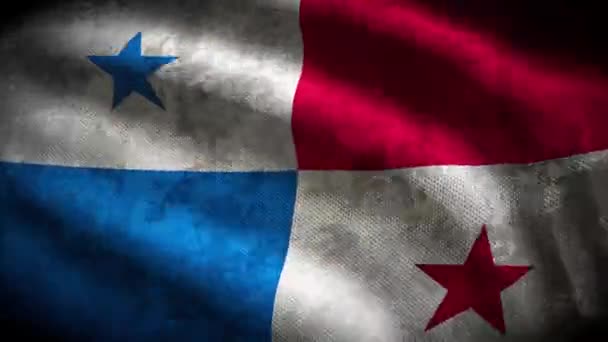 60Fps Mörk Grunge Panama Flagga Med Shabby Tyg Textur Viftande — Stockvideo