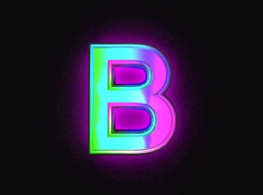 Renkli dikroik cam alfabe - B harfi koyu renkli, sembollerin 3 boyutlu çizimi