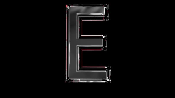 Solid glass font or alphabet red outline and moving reflection for words composing in your jewelry or gems conceptual videos - letter E isolated on black background, 60FPS 4K UHD 3D animation