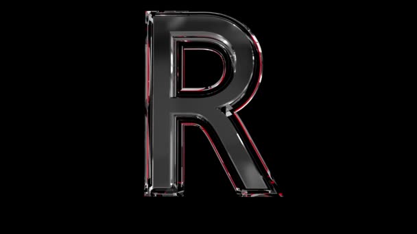 Massief Glazen Lettertype Alfabet Rode Omtrek Bewegende Reflectie Voor Woorden — Stockvideo
