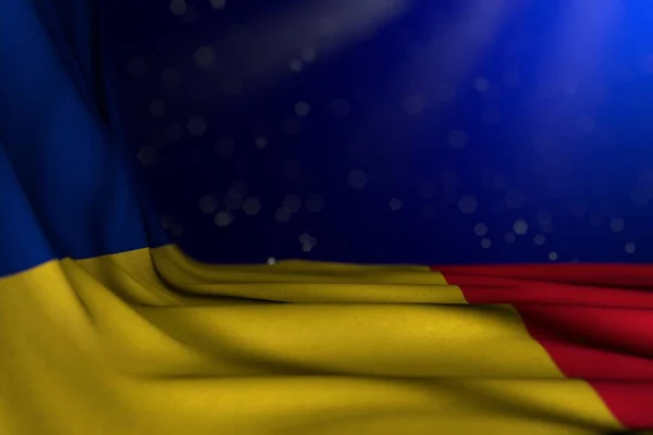 Hermosa Ilustración Oscura Bandera Rumania Acostado Esquina Sobre Fondo Azul —  Fotos de Stock