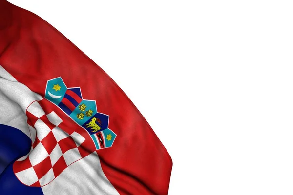 구석에 평평하게 아름다운 크로아티아 깃발이 흰색에 고립되어 깃발이든 삽화가 — 스톡 사진