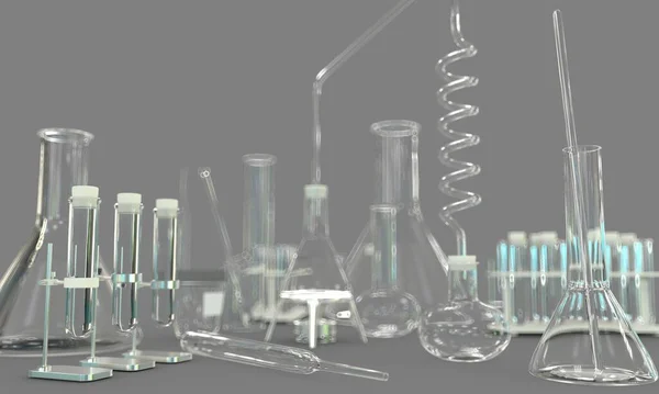 Laboratory Test Tubes Other Biotechnology Glassware Empty Grey Background University — Stock Photo, Image