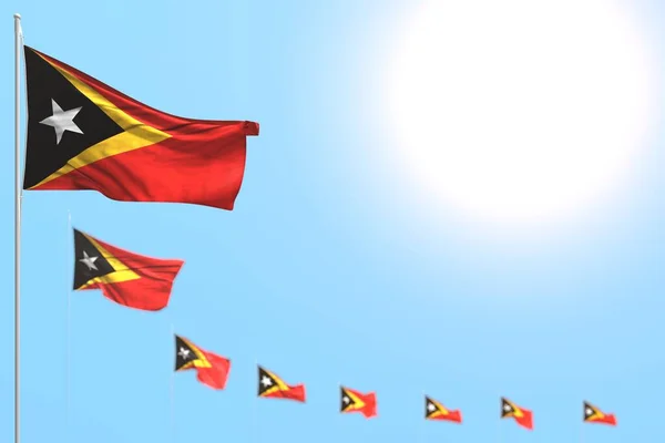 Abbastanza Molte Bandiere Timor Est Collocato Diagonale Con Messa Fuoco — Foto Stock