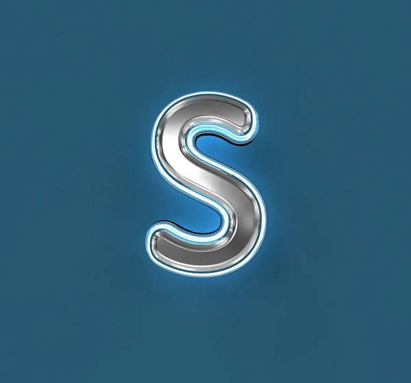 Стальной Металлический Шрифт Белым Контуром Синим Шумным Подсветкой Буква Изолирована — стоковое фото