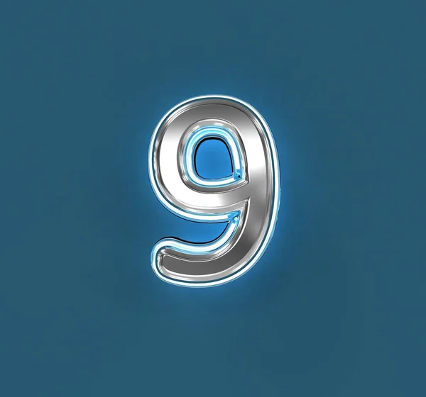 Staal Metalen Lettertype Met Witte Omtrek Blauwe Achtergrondverlichting Nummer Geïsoleerd — Stockfoto