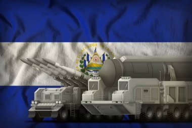 El Salvador bayraklarında roket güçleri var. El Salvador roket kuvvetleri konsepti. 3d Görüntü