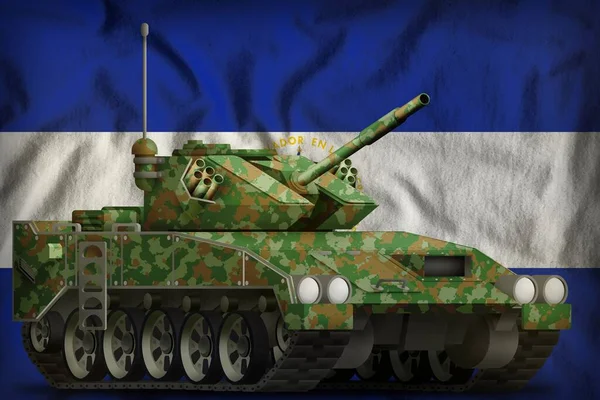 Char Léger Apc Avec Camouflage Été Sur Fond Drapeau Salvador — Photo