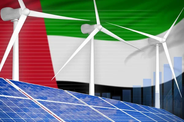 United Arab Emirates solar and wind energy digital graph concept  - alternative energy industrial illustration. 3D Illustration