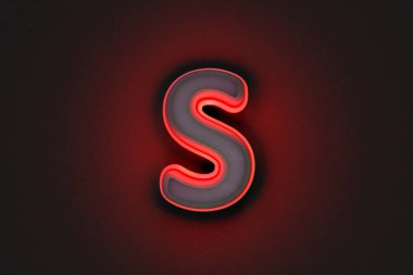 Kırmızı çizgili ve arka lambalı klasik gri taş alfabe - gri arkaplanda S harfi, sembollerin 3 boyutlu çizimi