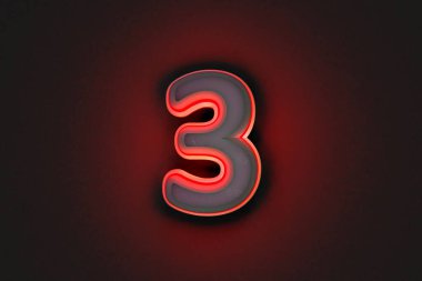 Kırmızı çizgili ve arka lambalı klasik gri taş alfabe. Gri arkaplanda 3 numara, sembollerin 3 boyutlu çizimi.