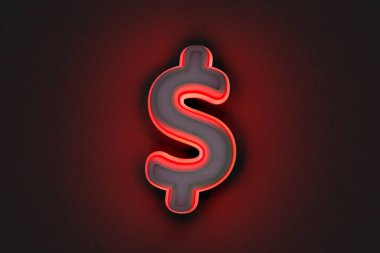 Kırmızı çizgili ve arka lambalı klasik gri beton alfabe - Dolar - Gri arkaplanda izole edilmiş peso işareti, sembollerin 3 boyutlu çizimi