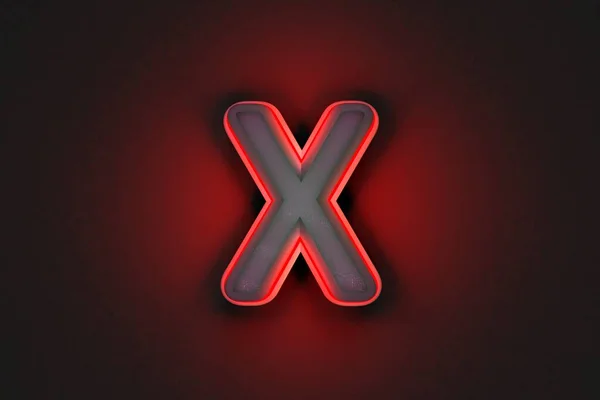 赤のアウトラインとバックライト付きヴィンテージグレーのコンクリートアルファベット 文字Xグレーの背景に隔離され シンボルの3Dイラスト — ストック写真