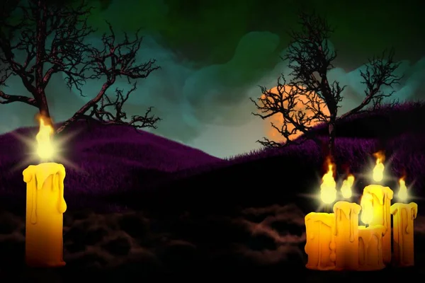 Хэллоуин Яркий Призрачный Ночной Фон Шаблон Иллюстрации Дизайн Фона Одинокой — стоковое фото